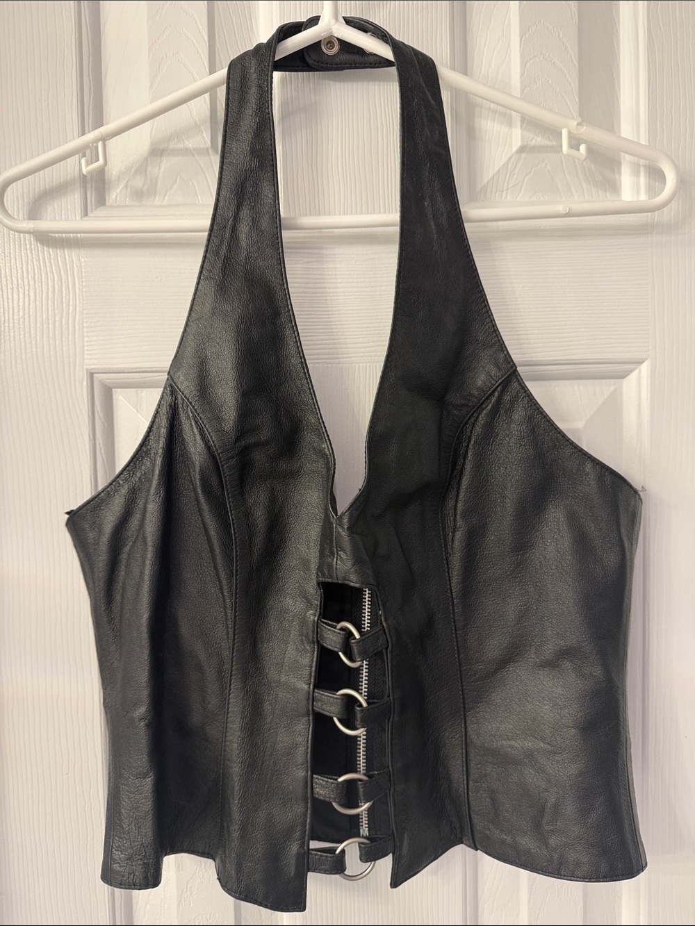 Wilsons Leather Black Leather Halter Corset Crop Top with D-Ring Front - Picture 5 of 5